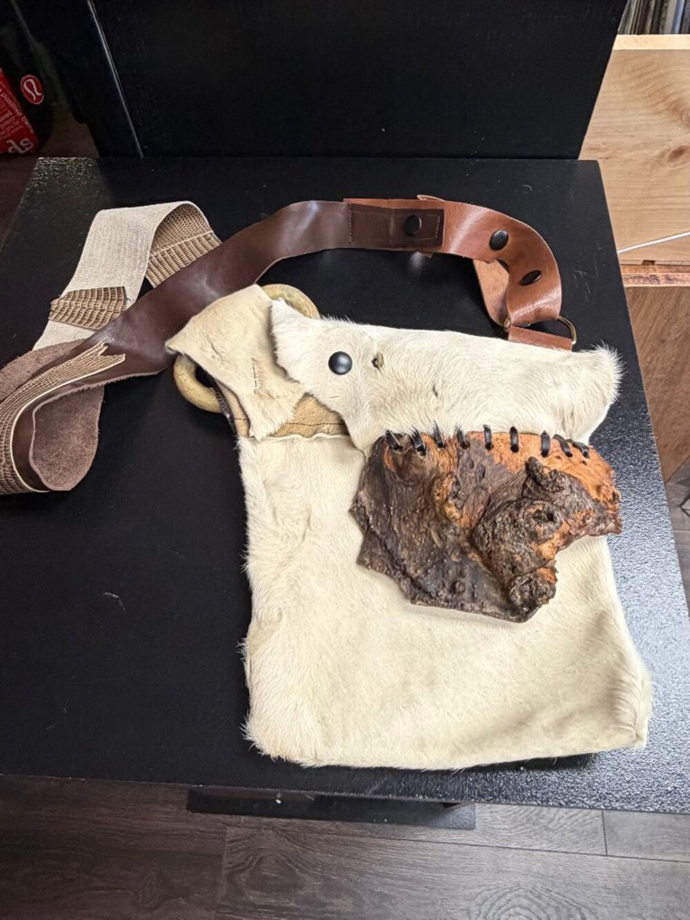 Signed Artisan Hair-On Hide Leather Wood Bark Crossbody Bag One of a Kind